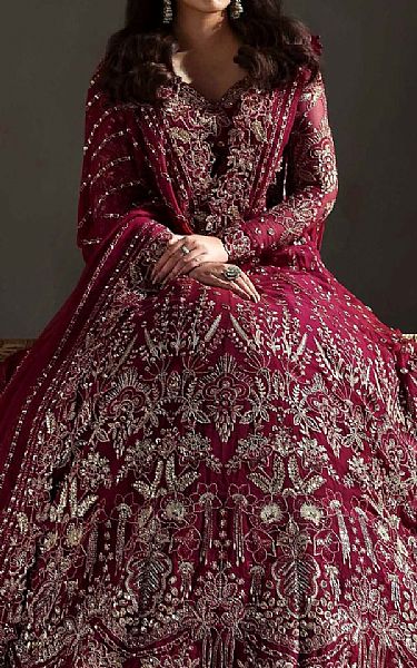 Akbar Aslam Maroon Chiffon Suit | Pakistani Embroidered Chiffon Dresses USA- Image 3