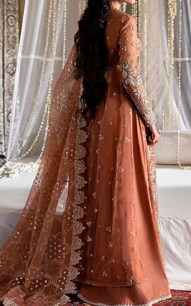 Akbar Aslam Rust Organza Suit | Pakistani Embroidered Chiffon Dresses USA- Image 2