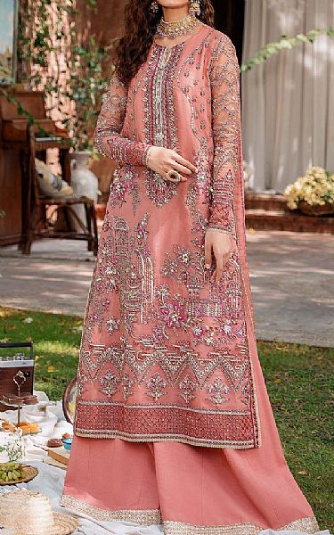 Akbar Aslam Tea Pink Organza Suit | Pakistani Embroidered Chiffon Dresses USA- Image 1