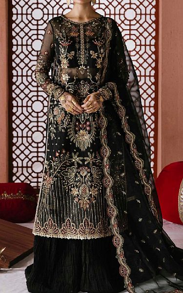 Akbar Aslam Black Organza Suit | Pakistani Embroidered Chiffon Dresses USA- Image 1