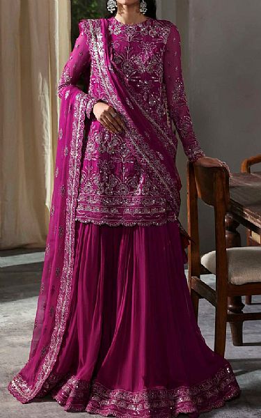 Akbar Aslam Cerise Pink Chiffon Suit | Pakistani Embroidered Chiffon Dresses USA- Image 1