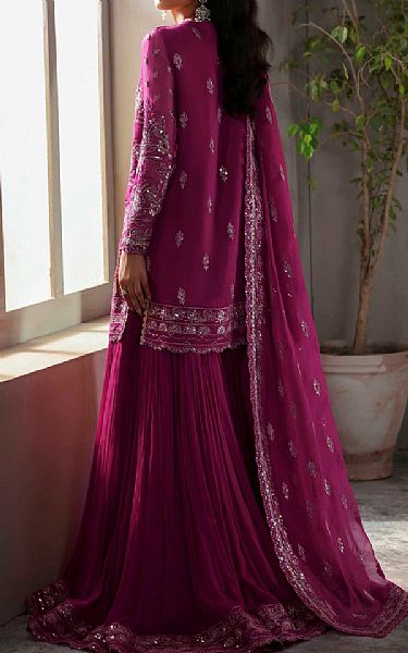 Akbar Aslam Cerise Pink Chiffon Suit | Pakistani Embroidered Chiffon Dresses USA- Image 2