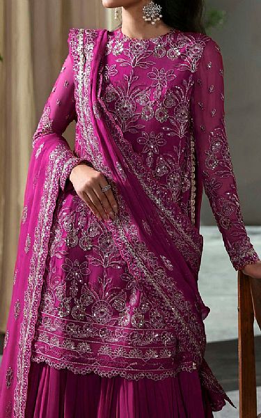 Akbar Aslam Cerise Pink Chiffon Suit | Pakistani Embroidered Chiffon Dresses USA- Image 3