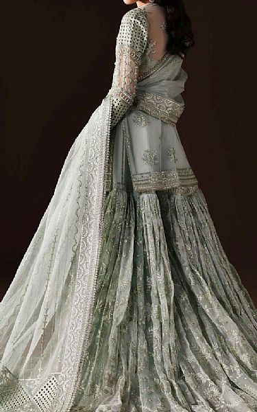 Akbar Aslam Pistachio Green Organza Suit | Pakistani Embroidered Chiffon Dresses USA- Image 2