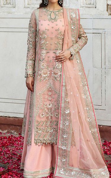 Akbar Aslam Cavern Pink Organza Suit | Pakistani Embroidered Chiffon Dresses USA- Image 1
