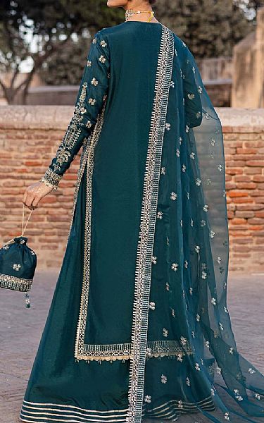 Akbar Aslam Teal Silk Suit | Pakistani Embroidered Chiffon Dresses USA- Image 2