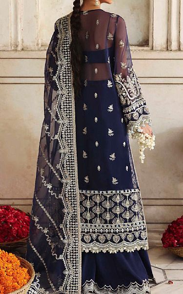 Akbar Aslam Navy Blue Organza Suit | Pakistani Embroidered Chiffon Dresses USA- Image 2