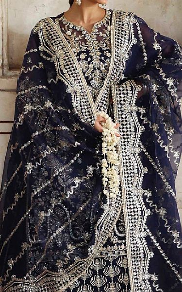 Akbar Aslam Navy Blue Organza Suit | Pakistani Embroidered Chiffon Dresses USA- Image 3