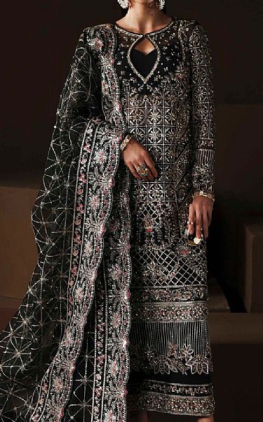 Akbar Aslam Black Organza Suit | Pakistani Embroidered Chiffon Dresses USA- Image 1