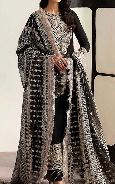 Akbar Aslam Black Organza Suit | Pakistani Embroidered Chiffon Dresses USA- Image 1