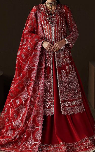 Akbar Aslam Red Organza Suit | Pakistani Embroidered Chiffon Dresses USA- Image 1