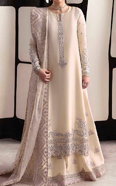 Akbar Aslam Off White Silk Suit | Pakistani Embroidered Chiffon Dresses USA- Image 1