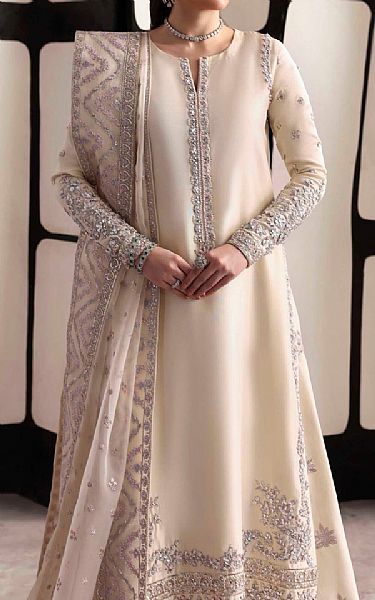 Akbar Aslam Off White Silk Suit | Pakistani Embroidered Chiffon Dresses USA- Image 3