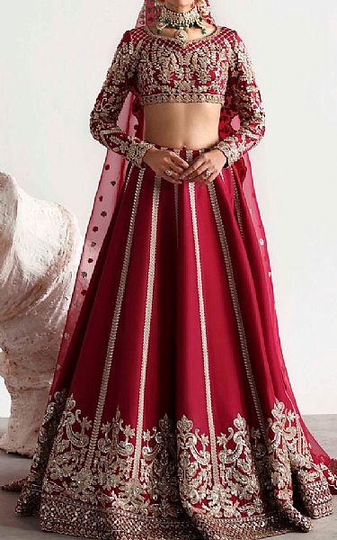Akbar Aslam Wine Red Silk Suit | Pakistani Embroidered Chiffon Dresses USA- Image 1