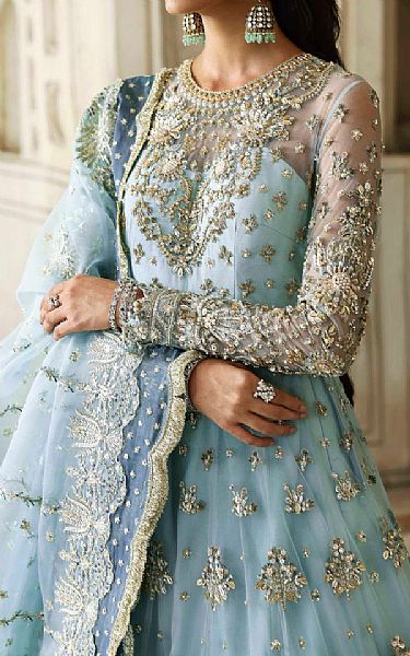 Akbar Aslam Light Blue Net Suit | Pakistani Embroidered Chiffon Dresses USA- Image 3