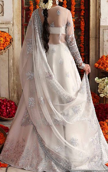 Akbar Aslam Light Grey Organza Suit | Pakistani Embroidered Chiffon Dresses USA- Image 2