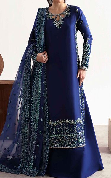 Akbar Aslam Blue Silk Suit | Pakistani Embroidered Chiffon Dresses USA