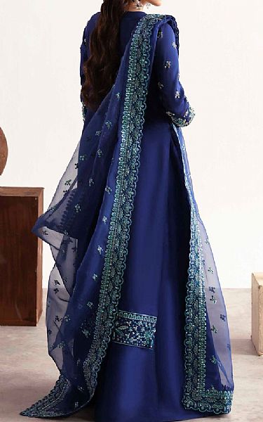 Akbar Aslam Blue Silk Suit | Pakistani Embroidered Chiffon Dresses USA- Image 2