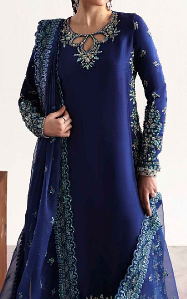 Akbar Aslam Blue Silk Suit | Pakistani Embroidered Chiffon Dresses USA- Image 3