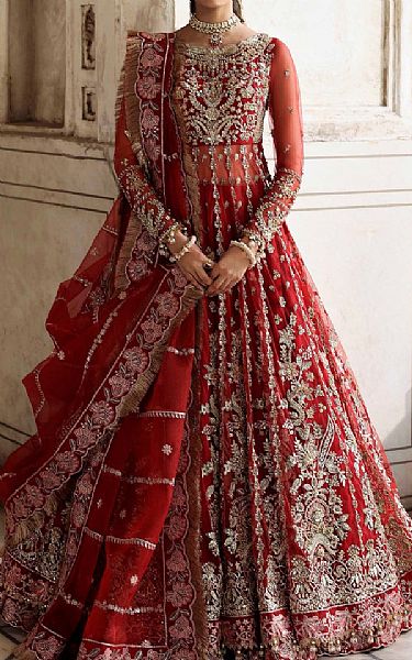 Akbar Aslam Cornell Red Net Suit | Pakistani Embroidered Chiffon Dresses USA- Image 1