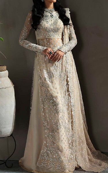 Akbar Aslam Off White Chiffon Suit | Pakistani Embroidered Chiffon Dresses USA- Image 1