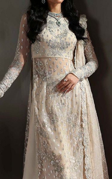 Akbar Aslam Off White Chiffon Suit | Pakistani Embroidered Chiffon Dresses USA- Image 3