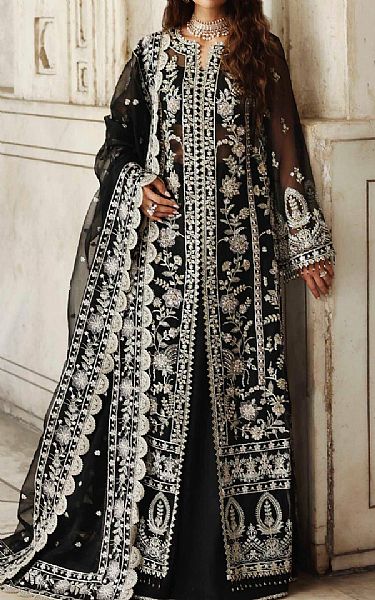 Akbar Aslam Black Organza Suit | Pakistani Embroidered Chiffon Dresses USA- Image 1