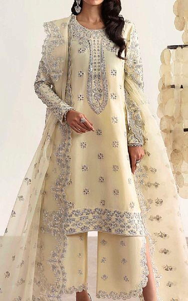 Akbar Aslam Off White Silk Suit | Pakistani Embroidered Chiffon Dresses USA- Image 1