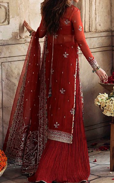 Akbar Aslam Bright Orange Organza Suit | Pakistani Embroidered Chiffon Dresses USA- Image 2