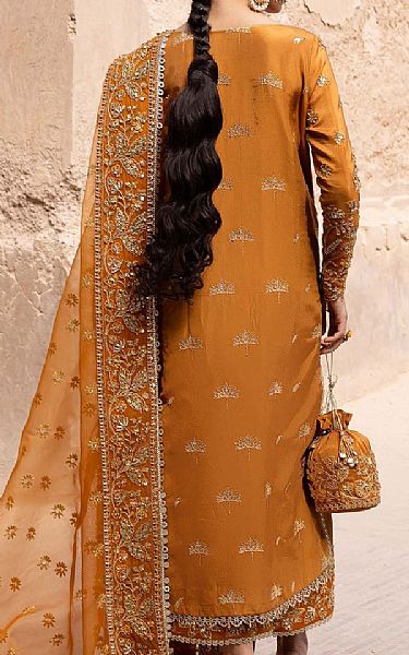 Akbar Aslam Mustard Silk Suit | Pakistani Embroidered Chiffon Dresses USA- Image 2