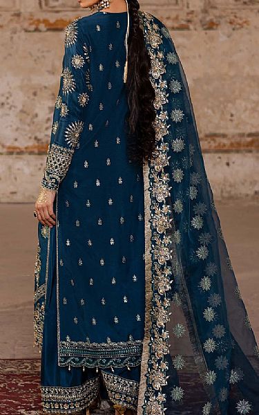Akbar Aslam Denim Blue Silk Suit | Pakistani Embroidered Chiffon Dresses USA- Image 2