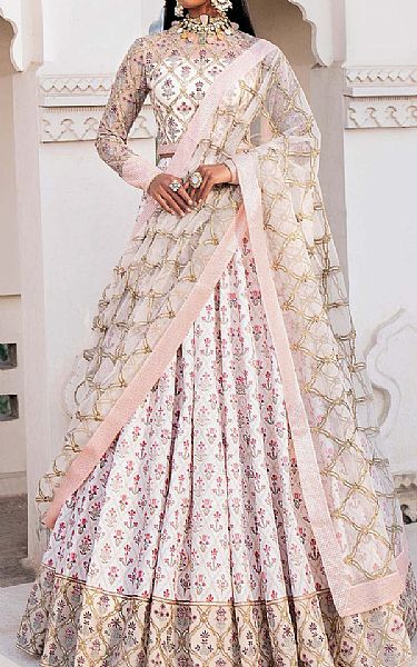 Akbar Aslam White Silk Suit | Pakistani Embroidered Chiffon Dresses- Image 1