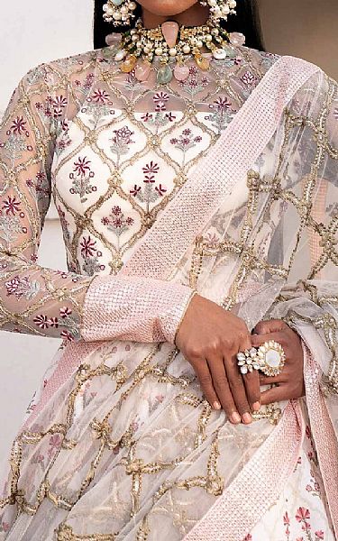 Akbar Aslam White Silk Suit | Pakistani Embroidered Chiffon Dresses- Image 3