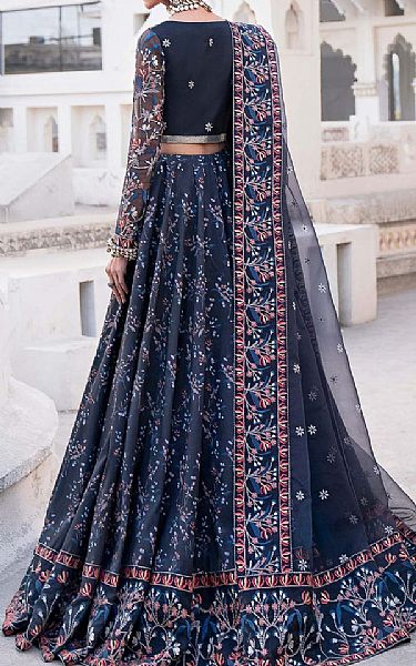 Akbar Aslam Navy Blue Silk Suit | Pakistani Embroidered Chiffon Dresses- Image 2