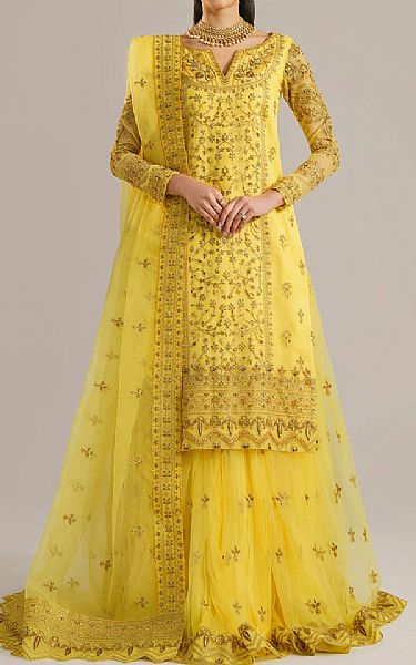 Akbar Aslam Yellow Organza Suit | Pakistani Embroidered Chiffon Dresses USA- Image 1