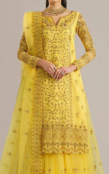 Akbar Aslam Yellow Organza Suit | Pakistani Embroidered Chiffon Dresses USA- Image 3