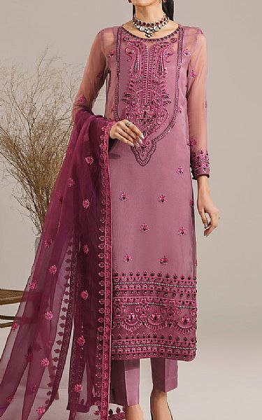 Akbar Aslam Turkish Rose Organza Suit | Pakistani Embroidered Chiffon Dresses- Image 1