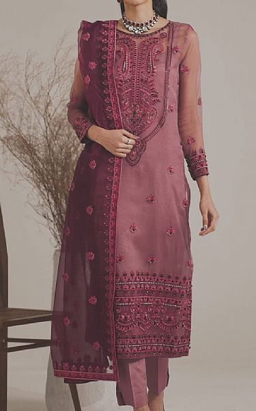 Akbar Aslam Turkish Rose Organza Suit | Pakistani Embroidered Chiffon Dresses- Image 2