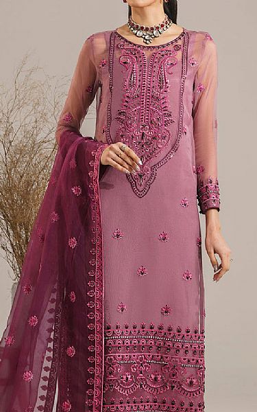 Akbar Aslam Turkish Rose Organza Suit | Pakistani Embroidered Chiffon Dresses- Image 3
