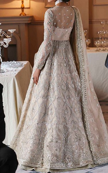 Akbar Aslam Light Grey Organza Suit | Pakistani Embroidered Chiffon Dresses USA- Image 2
