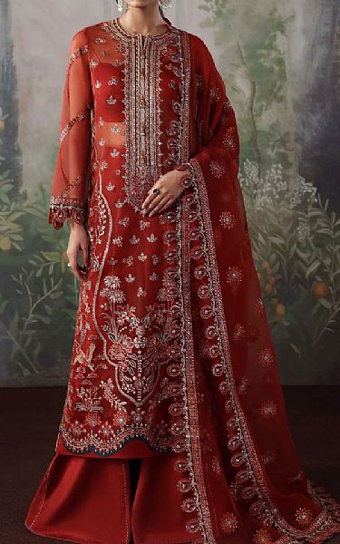 Akbar Aslam Rust Organza Suit | Pakistani Embroidered Chiffon Dresses USA- Image 1