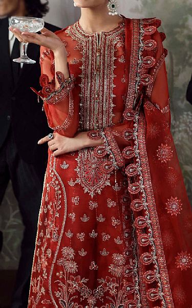Akbar Aslam Rust Organza Suit | Pakistani Embroidered Chiffon Dresses USA- Image 3