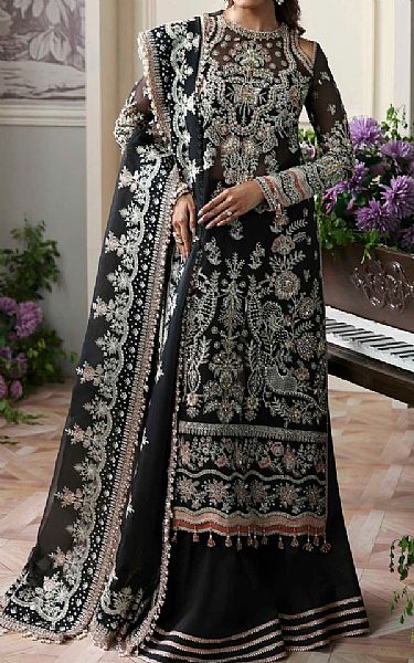 Akbar Aslam Black Organza Suit | Pakistani Embroidered Chiffon Dresses USA- Image 1
