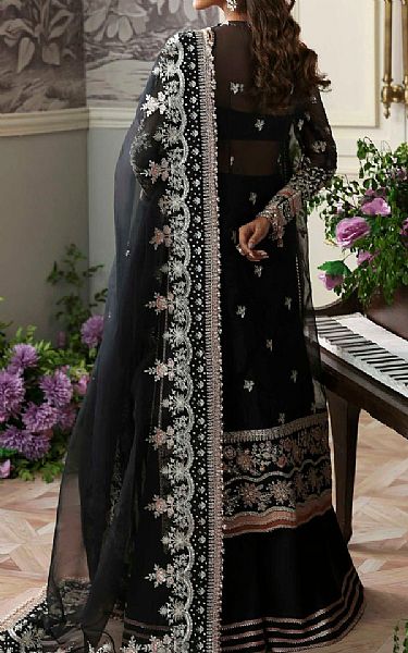 Akbar Aslam Black Organza Suit | Pakistani Embroidered Chiffon Dresses USA- Image 2