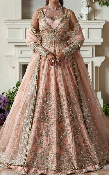 Akbar Aslam Pale Pink Net Suit | Pakistani Embroidered Chiffon Dresses USA- Image 1