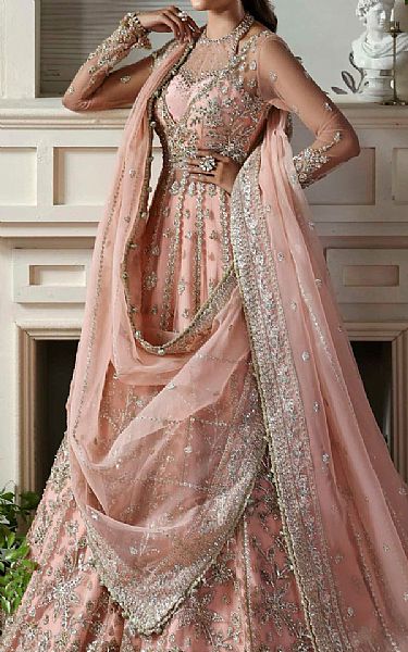 Akbar Aslam Pale Pink Net Suit | Pakistani Embroidered Chiffon Dresses USA- Image 3