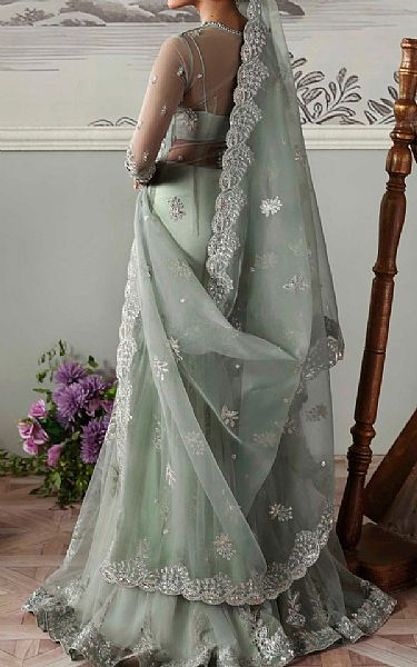 Akbar Aslam Sage Green Organza Suit | Pakistani Embroidered Chiffon Dresses USA- Image 2