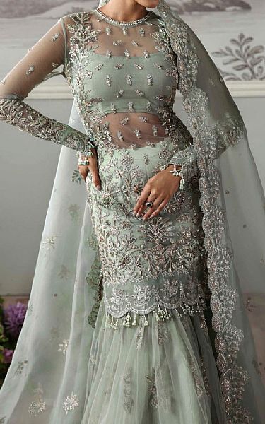Akbar Aslam Sage Green Organza Suit | Pakistani Embroidered Chiffon Dresses USA- Image 3