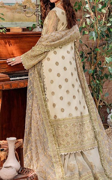 Akbar Aslam Ivory/Goden Organza Suit | Pakistani Embroidered Chiffon Dresses- Image 2