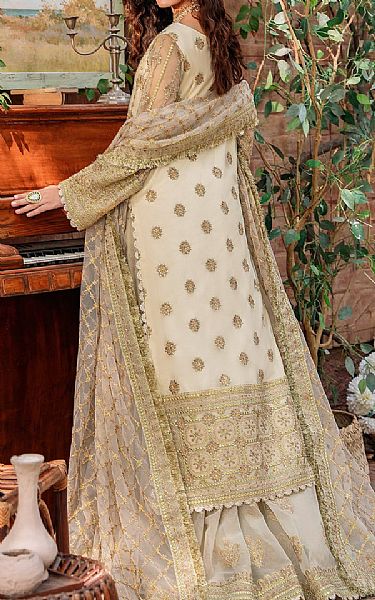 Akbar Aslam Ivory/Goden Organza Suit | Pakistani Embroidered Chiffon Dresses- Image 2